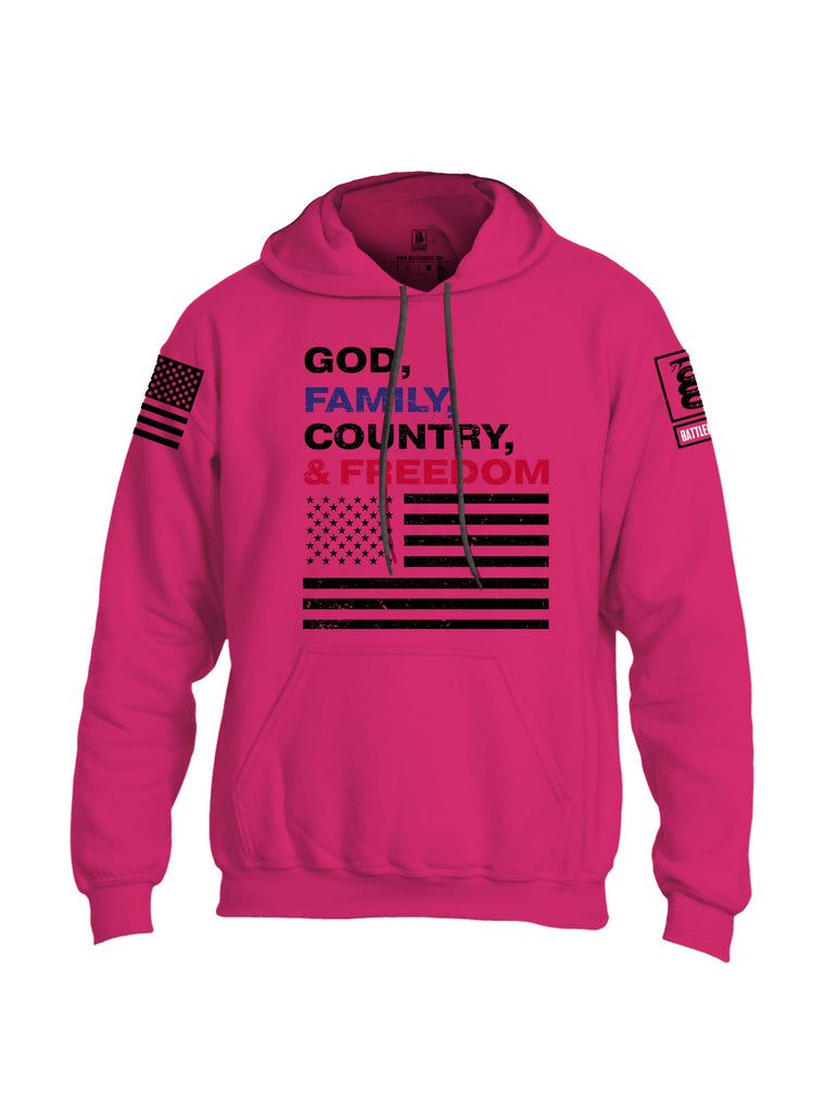 Battleraddle God, Family, Country, & Freedom Black Sleeves Uni Cotton Blended Hoodie With Pockets