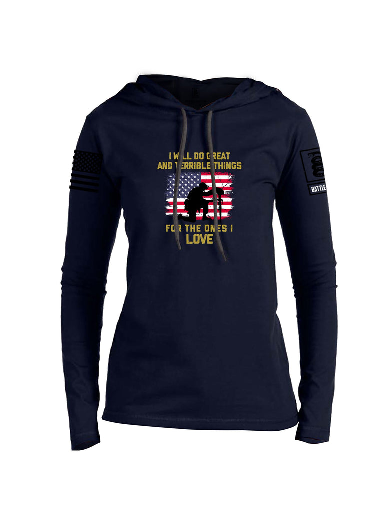 Battleraddle I Will Do Great  Black Sleeves Women Cotton Thin Cotton Lightweight Hoodie