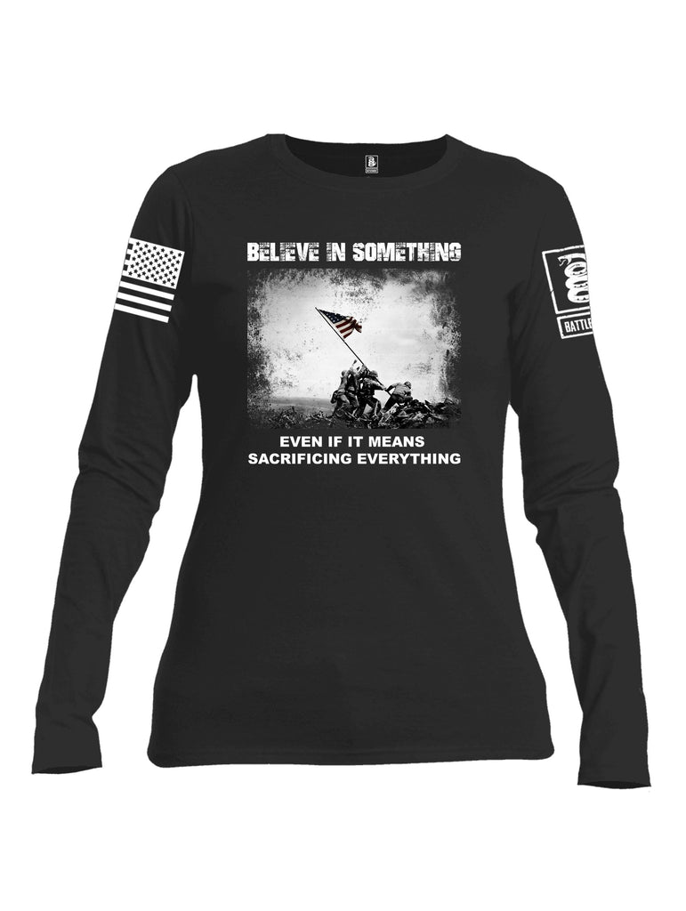 Battleraddle Believe In Something  White Sleeves Women Cotton Crew Neck Long Sleeve T Shirt