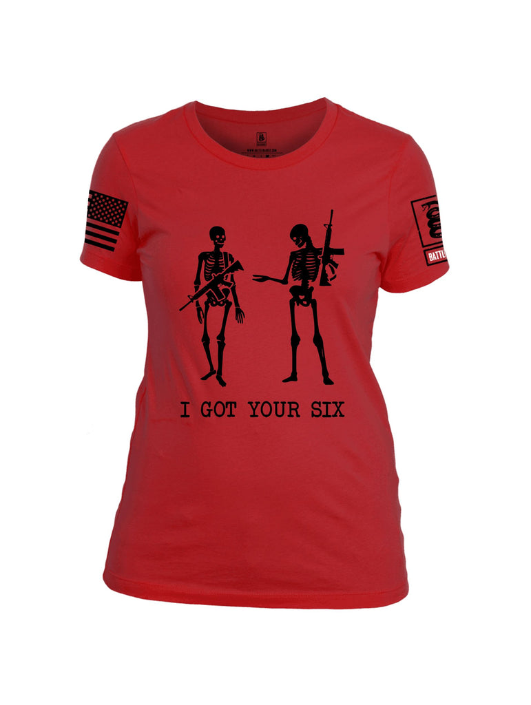 Battleraddle I Got Your Six Skeleton  Black Sleeves Women Cotton Crew Neck T-Shirt