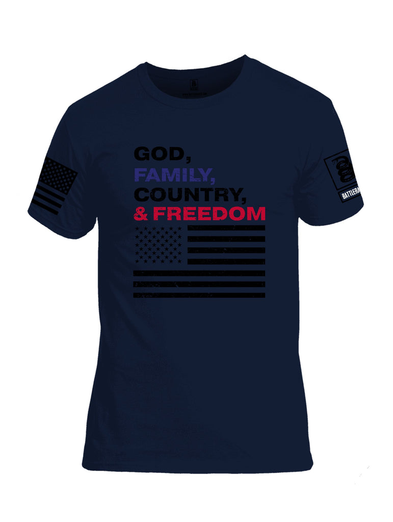 Battleraddle God, Family, Country, & Freedom Black Sleeves Men Cotton Crew Neck T-Shirt