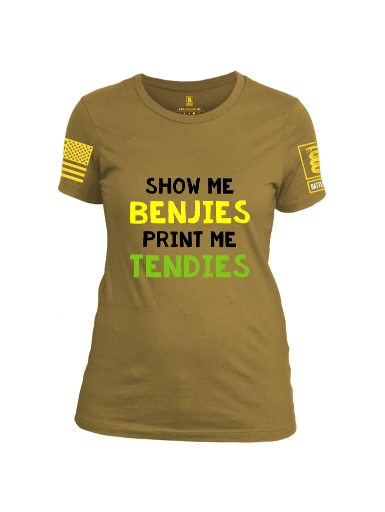 Battleraddle Show Me Benjies  Yellow Sleeves Women Cotton Crew Neck T-Shirt