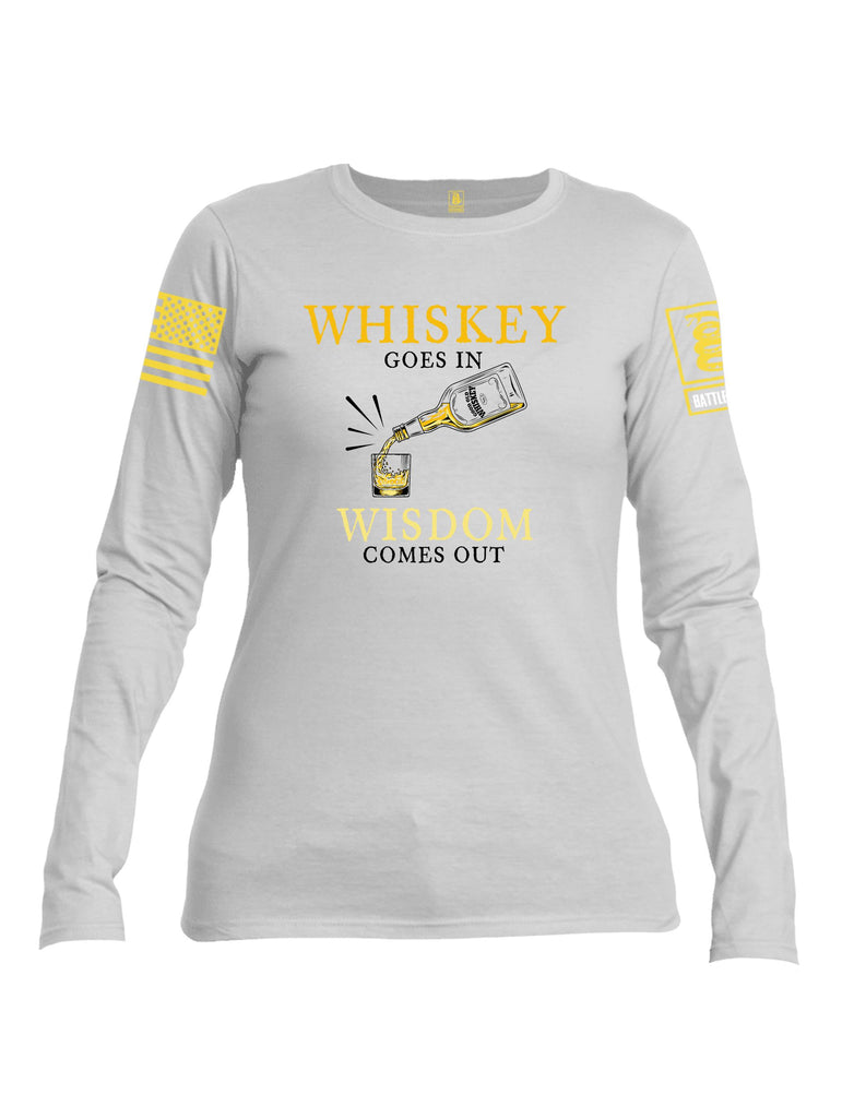 Battleraddle Whiskey Goes In Wisdom Comes Out Yellow Sleeves Women Cotton Crew Neck Long Sleeve T Shirt