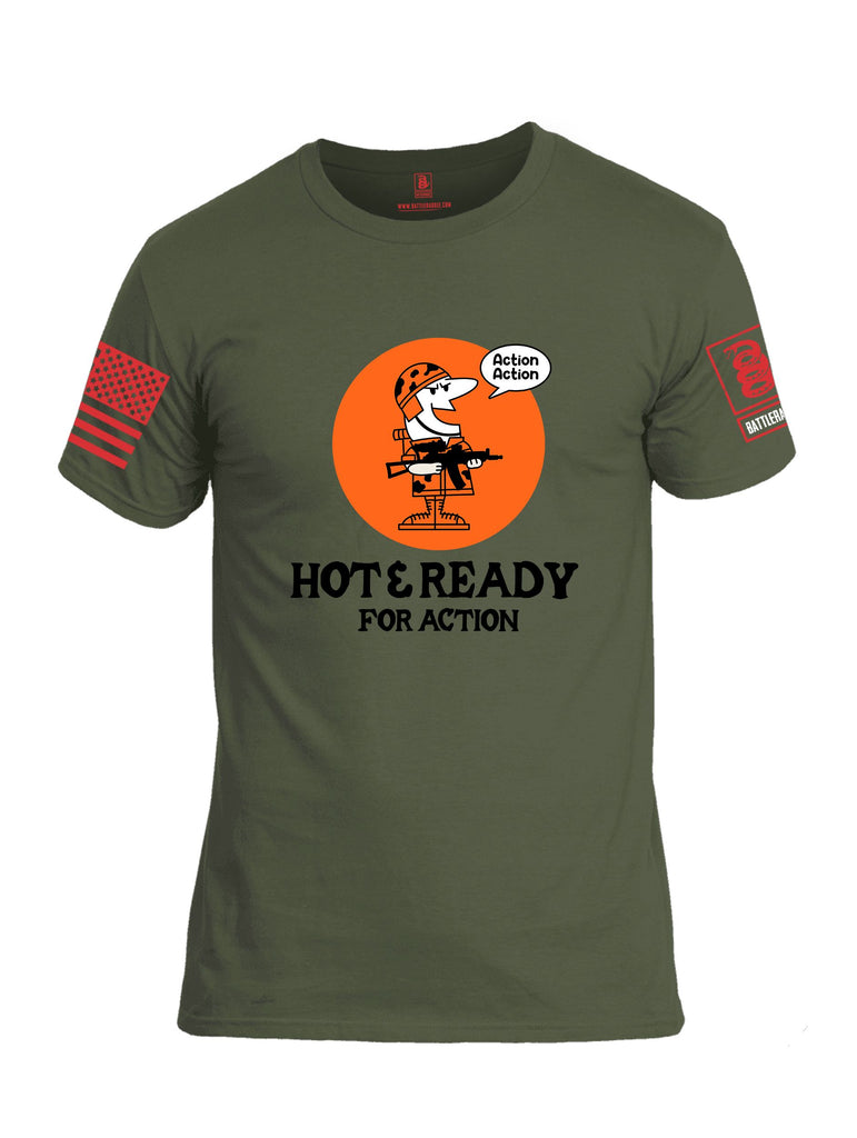 Battleraddle Hot & Ready For Action  Red Sleeves Men Cotton Crew Neck T-Shirt