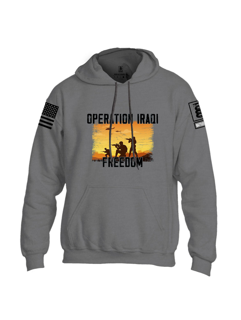 Battleraddle Operation Iraqi Freedom Soldiers Black Sleeves Uni Cotton Blended Hoodie With Pockets