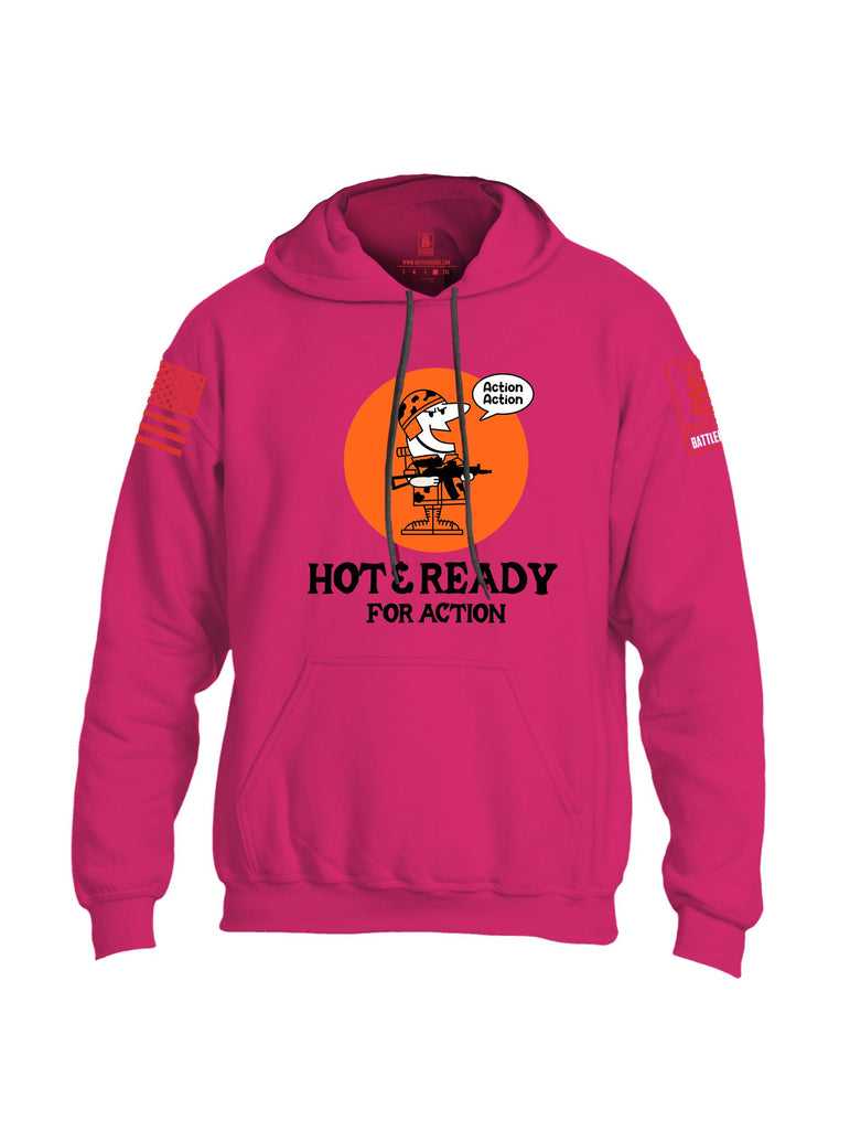 Battleraddle Hot & Ready For Action  Red Sleeves Uni Cotton Blended Hoodie With Pockets