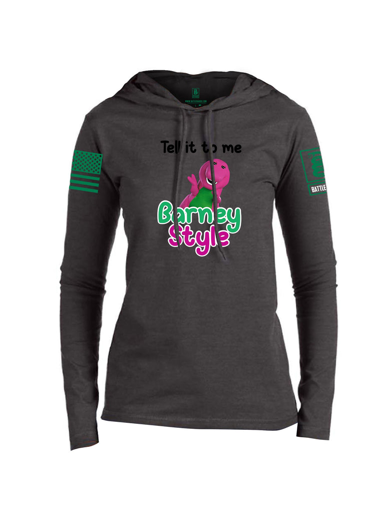 Battleraddle Tell It To Me Barney Style  Pearl Green Sleeves Women Cotton Thin Cotton Lightweight Hoodie