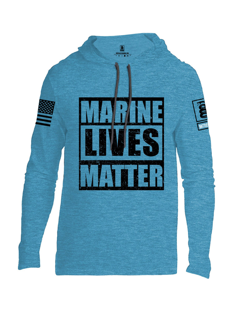 Battleraddle Marine Lives Matter Black Sleeves Men Cotton Thin Cotton Lightweight Hoodie