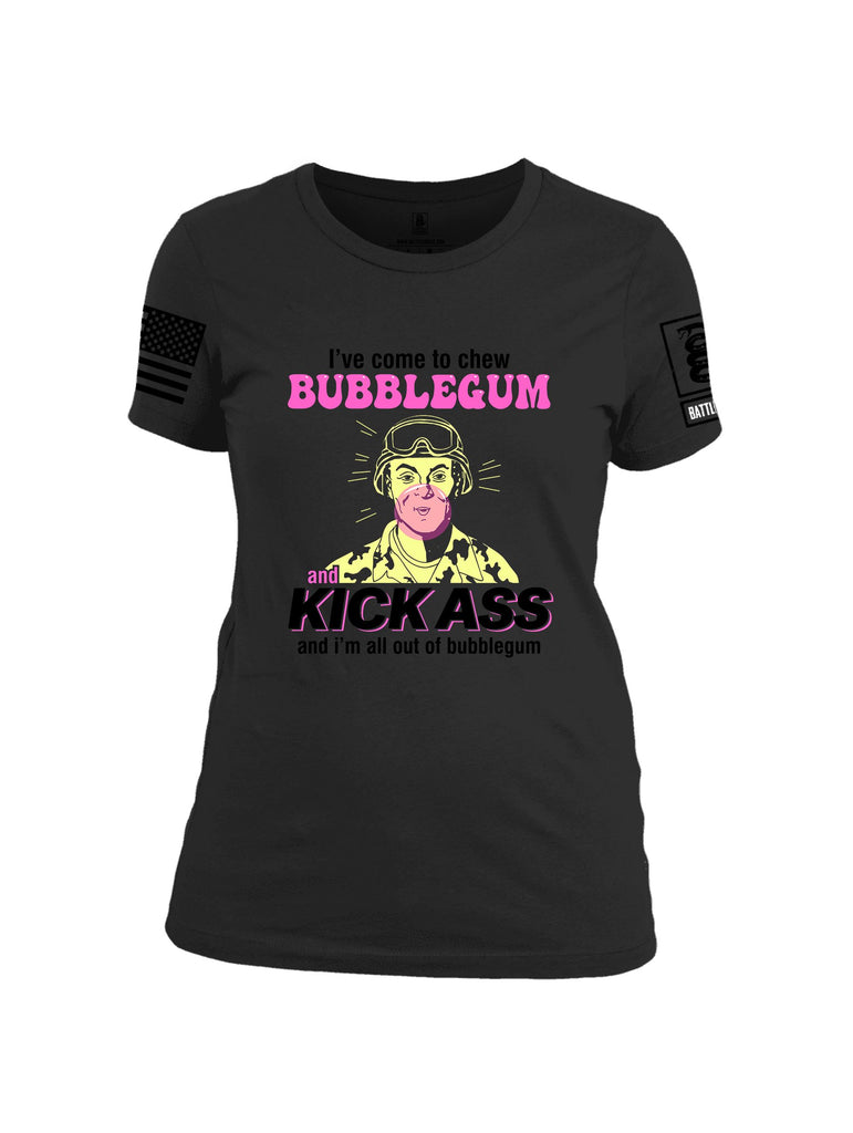 Battleraddle Ive Come To Chew Bubblegum  Black Sleeves Women Cotton Crew Neck T-Shirt