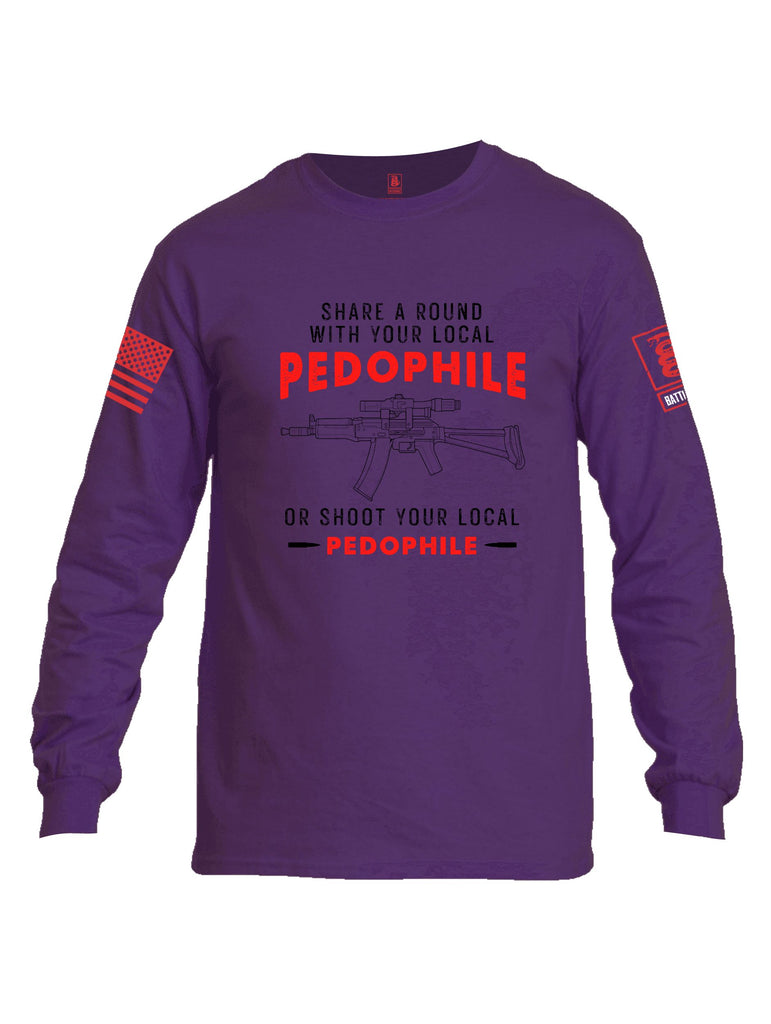 Battleraddle Share A Round With Your Local Pedophile  Red Sleeves Men Cotton Crew Neck Long Sleeve T Shirt