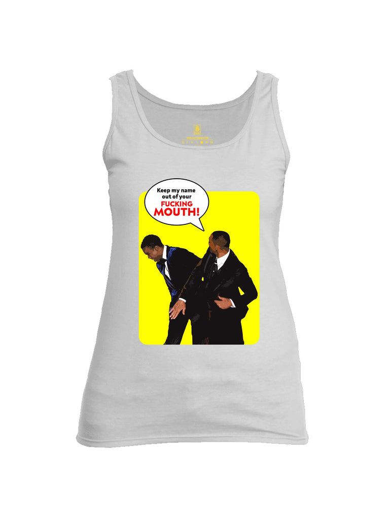 Battleraddle Keep My Name Out Of Your F Mouth  Yellow Sleeves Women Cotton Cotton Tank Top