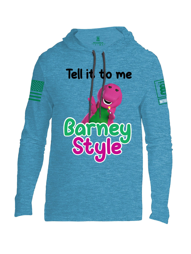 Battleraddle Tell It To Me Barney Style  Pearl Green Sleeves Men Cotton Thin Cotton Lightweight Hoodie