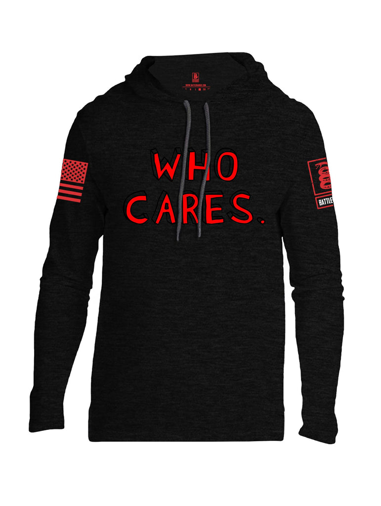 Battleraddle Who Cares Red Sleeves Men Cotton Thin Cotton Lightweight Hoodie