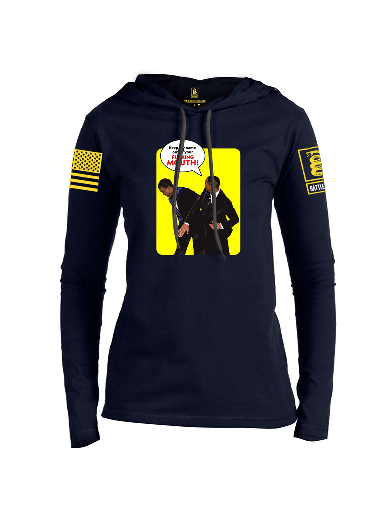 Battleraddle Keep My Name Out Of Your F Mouth  Yellow Sleeves Women Cotton Thin Cotton Lightweight Hoodie