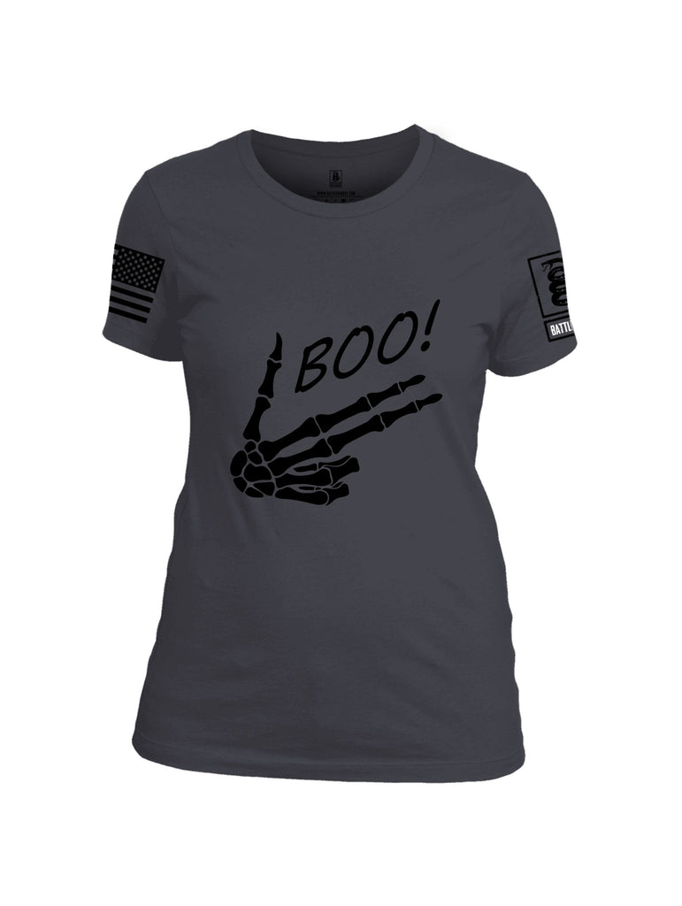 Battleraddle Boo Skeleton  Black Sleeves Women Cotton Crew Neck T-Shirt