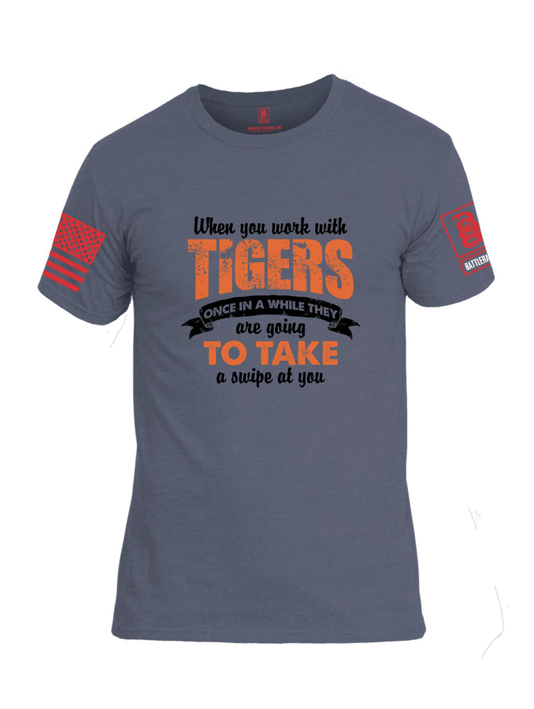 Battleraddle When You Work With Tigers Red Sleeves Men Cotton Crew Neck T-Shirt