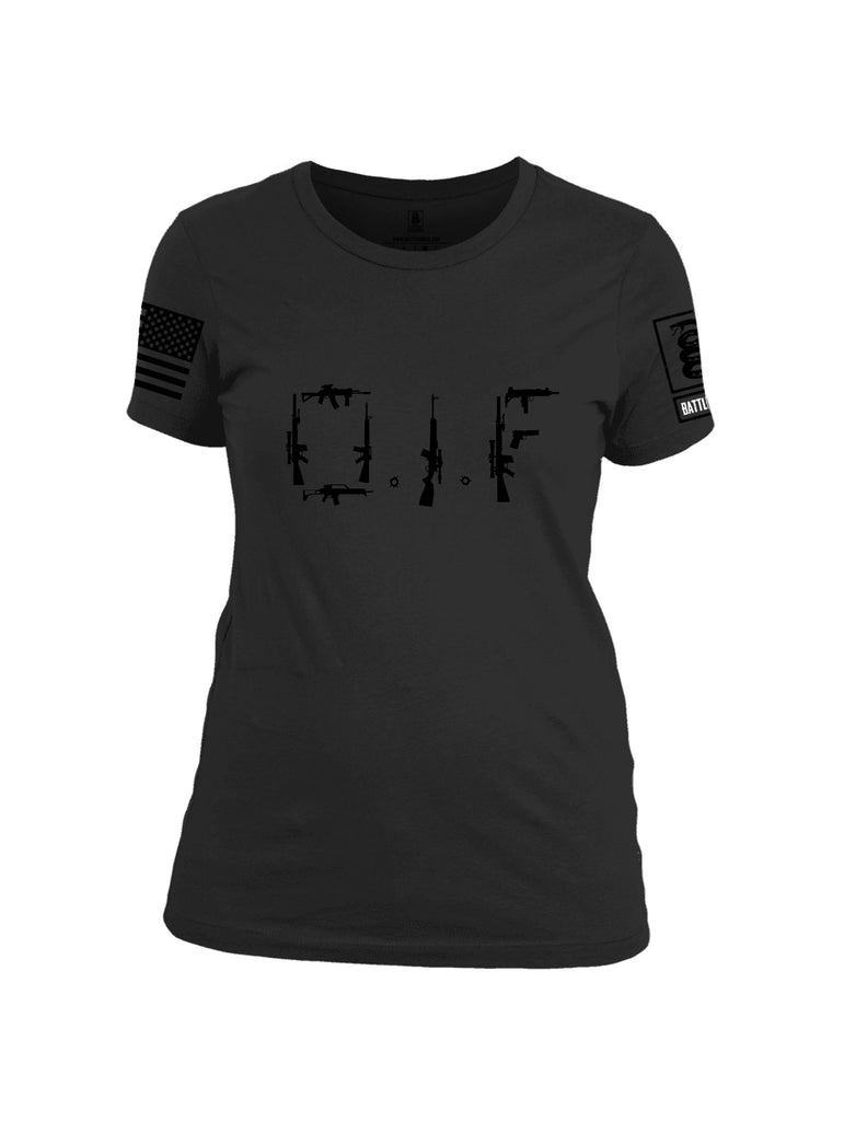 Battleraddle Oif Rifle Black Sleeves Women Cotton Crew Neck T-Shirt