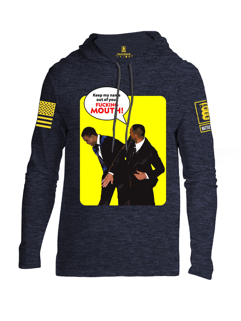 Battleraddle Keep My Name Out Of Your F Mouth  Yellow Sleeves Men Cotton Thin Cotton Lightweight Hoodie