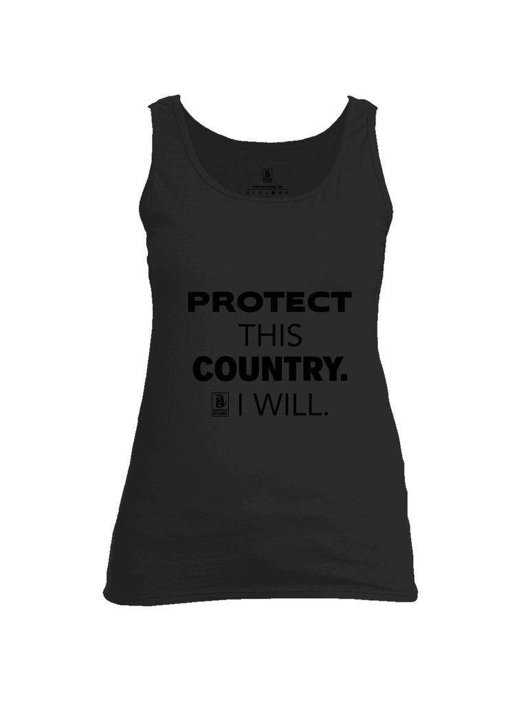 Battleraddle Protect This Country I Will.  Black Sleeves Women Cotton Cotton Tank Top