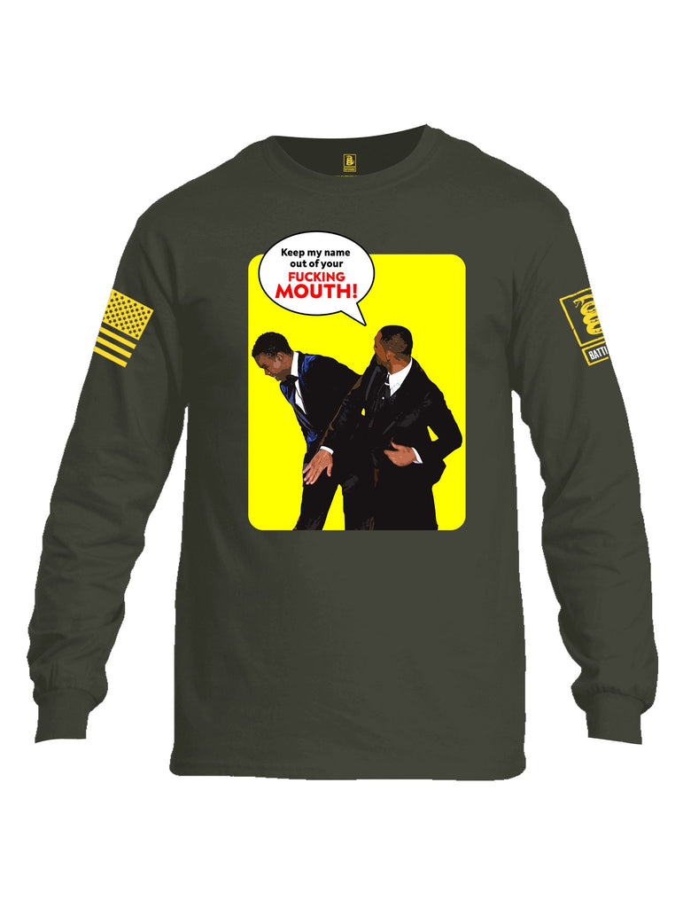 Battleraddle Keep My Name Out Of Your F Mouth  Yellow Sleeves Men Cotton Crew Neck Long Sleeve T Shirt