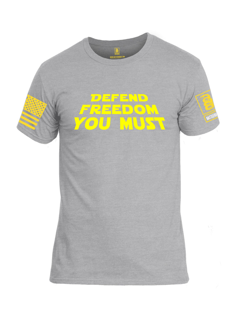 Battleraddle Defend Freedom You Must Yellow Sleeves Men Cotton Crew Neck T-Shirt
