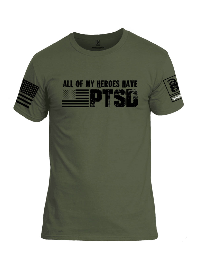 Battleraddle All Of My Heroes Have Ptsd Black Sleeves Men Cotton Crew Neck T-Shirt