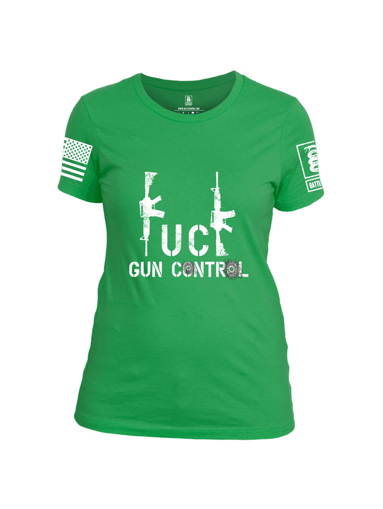 Battleraddle Fuck Gun Control White Sleeves Women Cotton Crew Neck T-Shirt