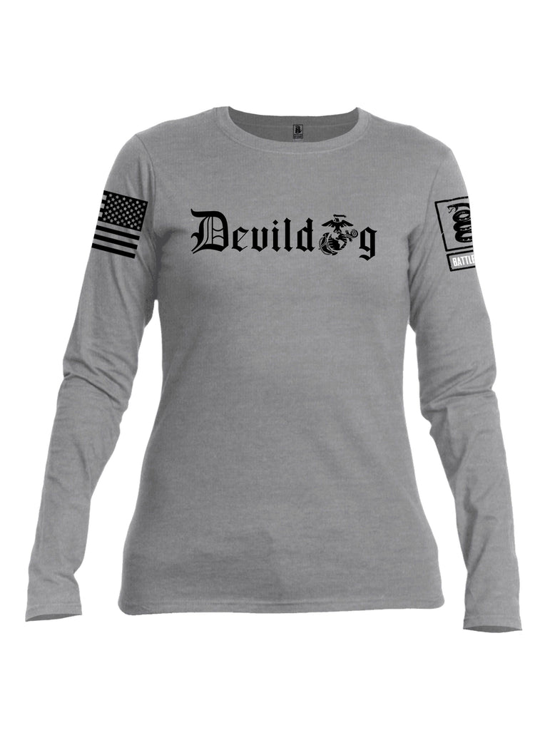 Battleraddle Devildog Marine Black Sleeves Women Cotton Crew Neck Long Sleeve T Shirt