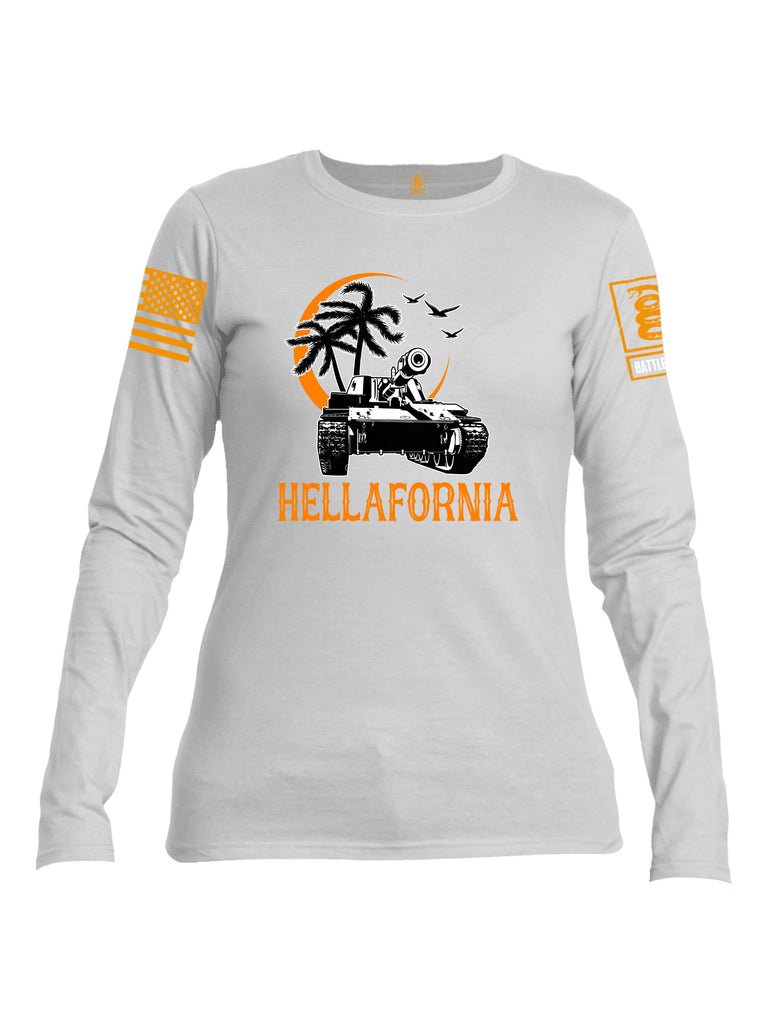 Battleraddle Hellafornia Orange Sleeves Women Cotton Crew Neck Long Sleeve T Shirt