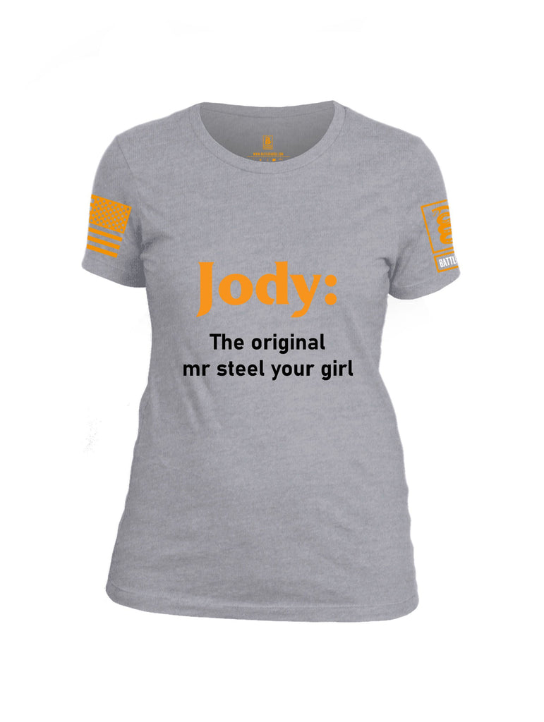 Battleraddle Jody The Original Mr Steel Your Girl Orange Sleeves Women Cotton Crew Neck T-Shirt