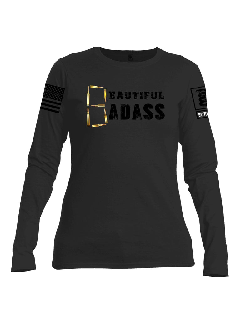 Battleraddle Beautiful Badass Black Sleeves Women Cotton Crew Neck Long Sleeve T Shirt