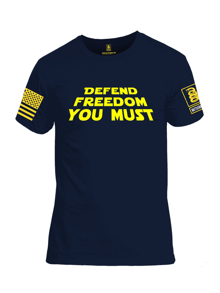 Battleraddle Defend Freedom You Must Yellow Sleeves Men Cotton Crew Neck T-Shirt