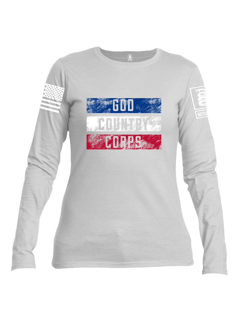 Battleraddle God Country Corps  White Sleeves Women Cotton Crew Neck Long Sleeve T Shirt