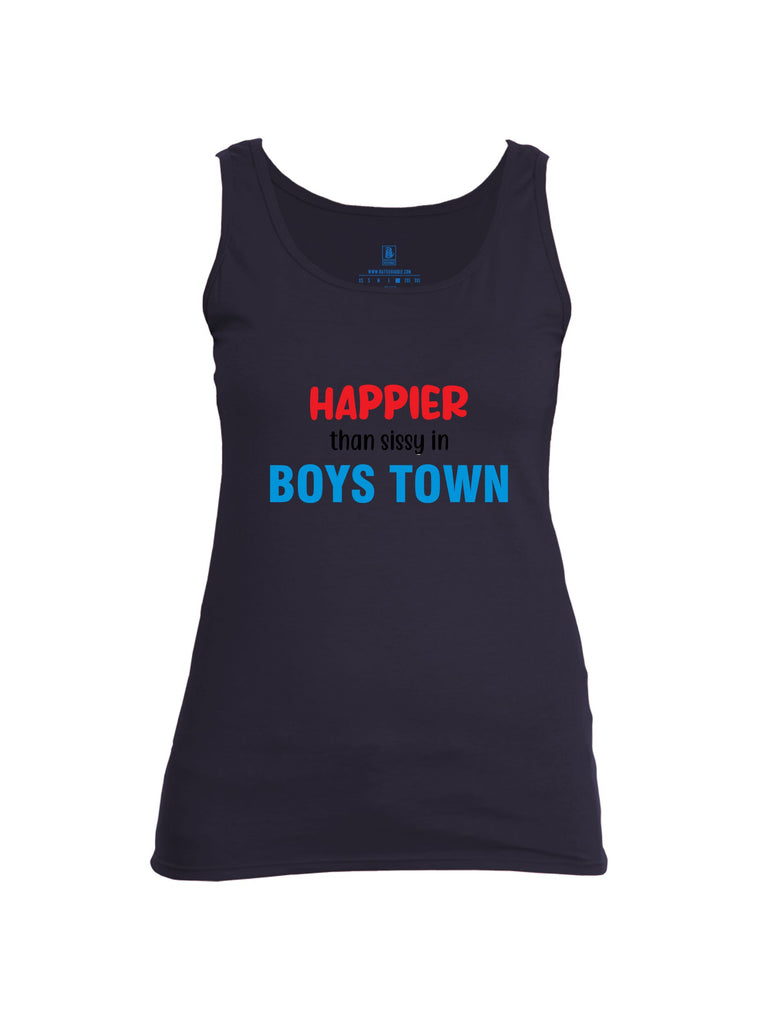 Battleraddle Happier Than Sissy In Boys Town Mid Blue Sleeves Women Cotton Cotton Tank Top