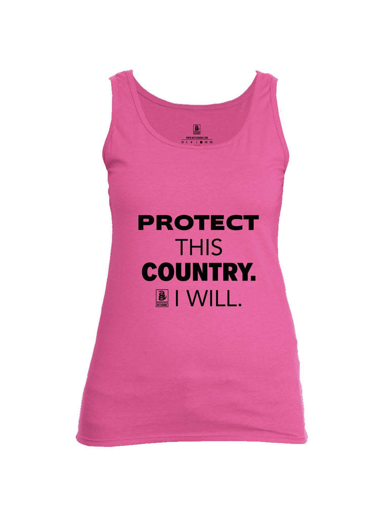 Battleraddle Protect This Country I Will.  Black Sleeves Women Cotton Cotton Tank Top