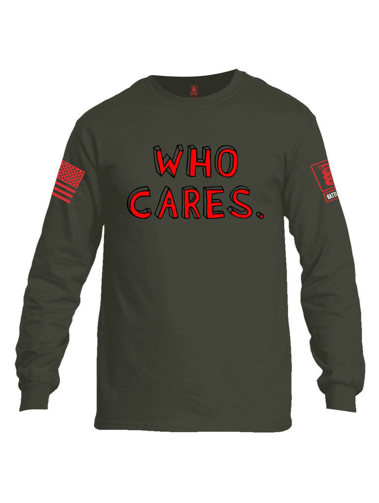 Battleraddle Who Cares Red Sleeves Men Cotton Crew Neck Long Sleeve T Shirt