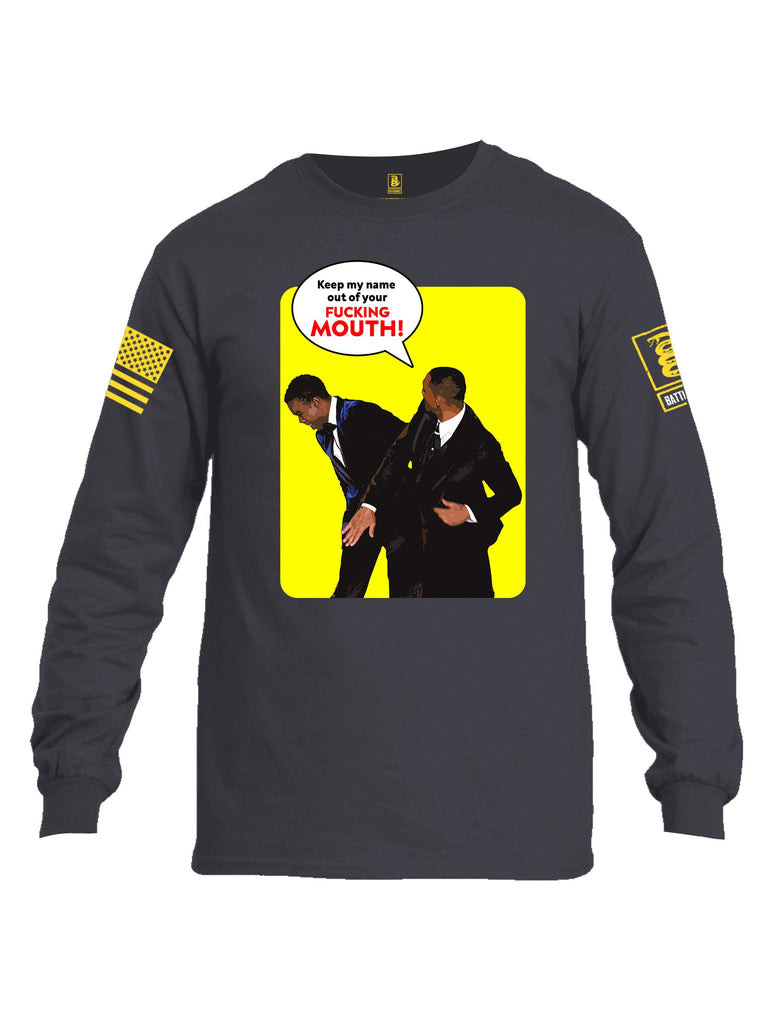 Battleraddle Keep My Name Out Of Your F Mouth  Yellow Sleeves Men Cotton Crew Neck Long Sleeve T Shirt