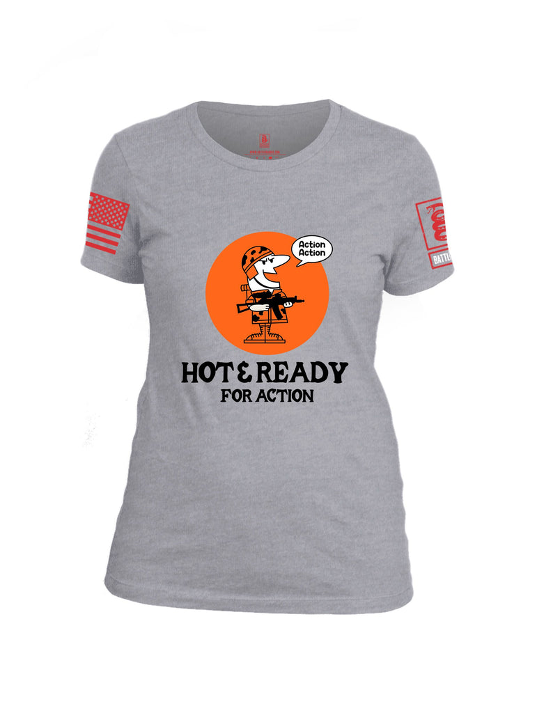 Battleraddle Hot & Ready For Action  Red Sleeves Women Cotton Crew Neck T-Shirt