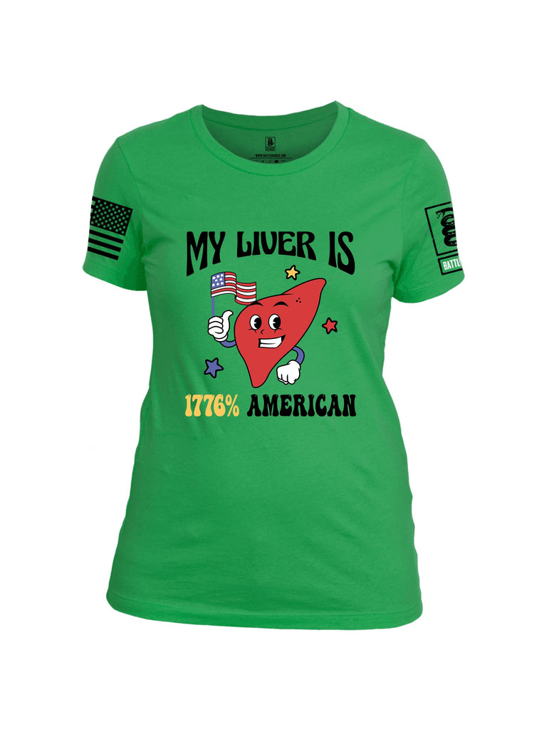 Battleraddle My Liver Is 1776 American  Black Sleeves Women Cotton Crew Neck T-Shirt