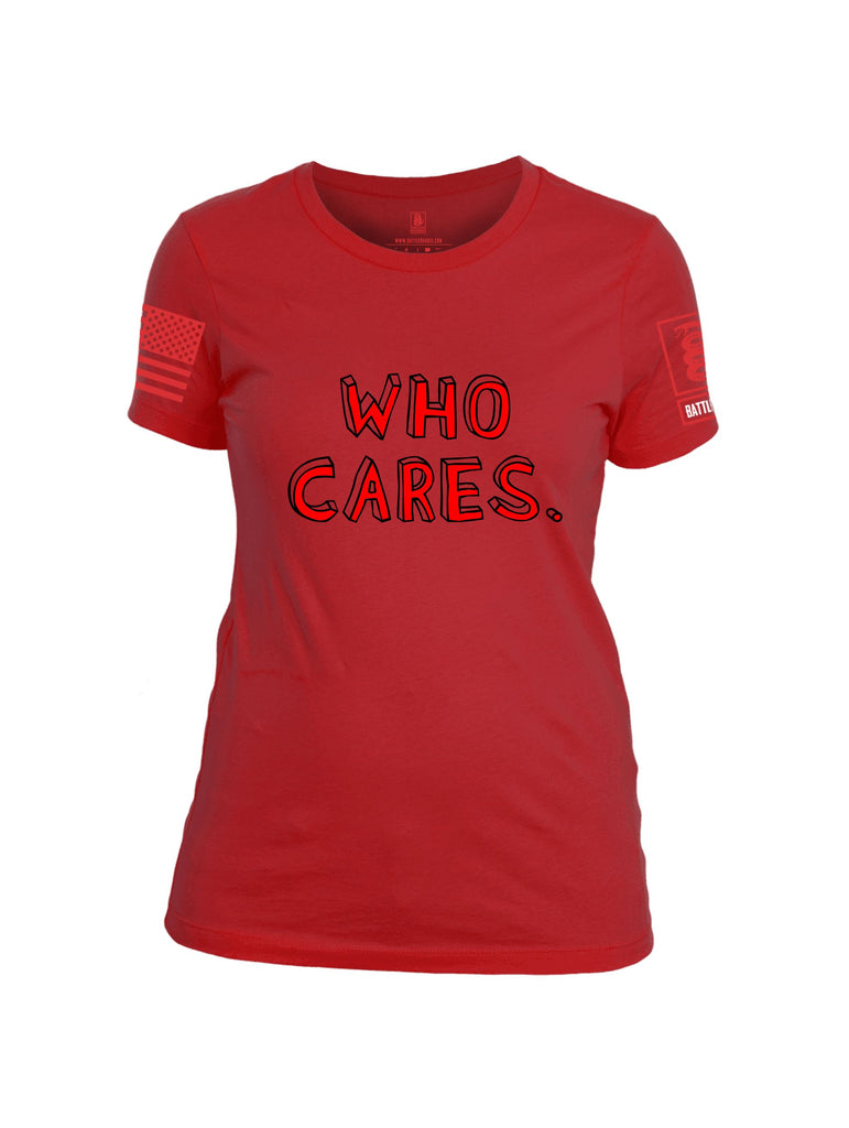 Battleraddle Who Cares Red Sleeves Women Cotton Crew Neck T-Shirt