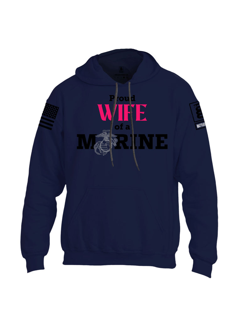 Battleraddle Proud Wife Of A Marine  Black Sleeves Uni Cotton Blended Hoodie With Pockets