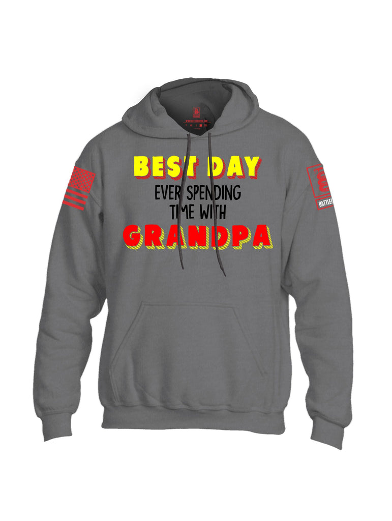 Battleraddle Best Day Ever Spending Time With Grandpa Red Sleeves Uni Cotton Blended Hoodie With Pockets