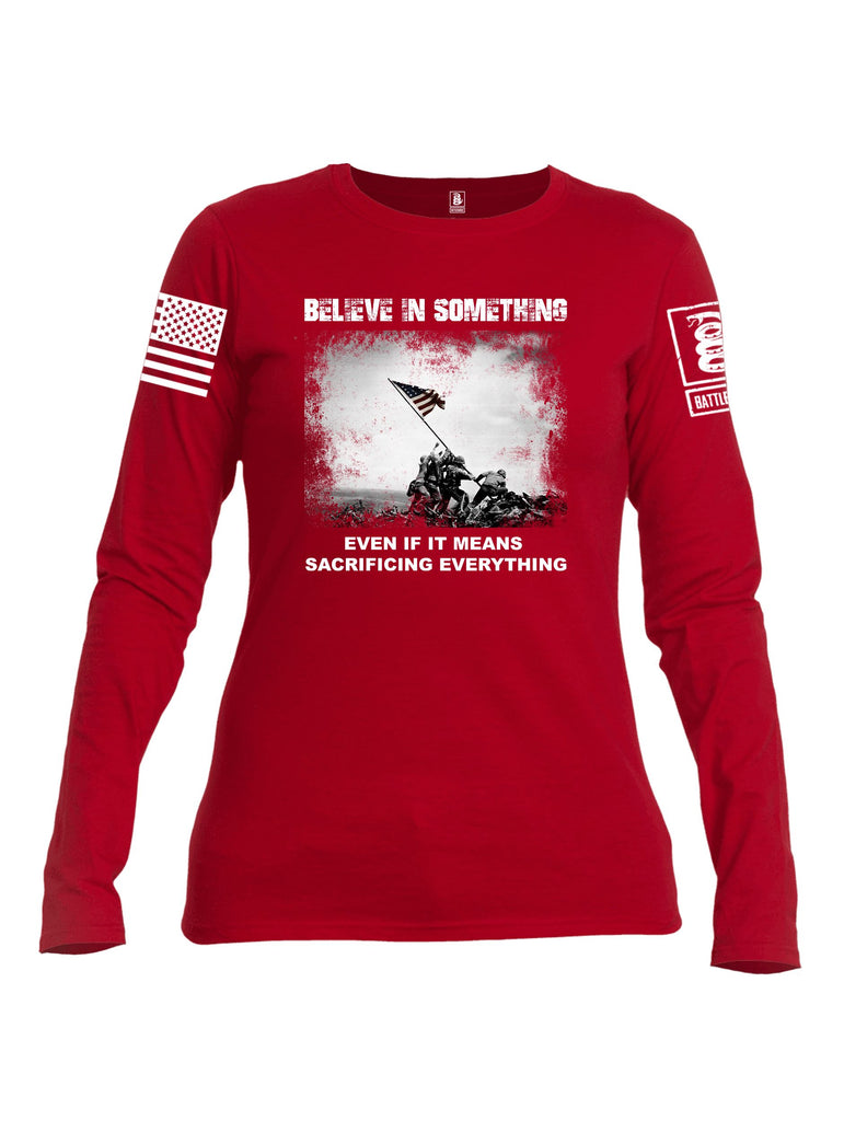 Battleraddle Believe In Something  White Sleeves Women Cotton Crew Neck Long Sleeve T Shirt