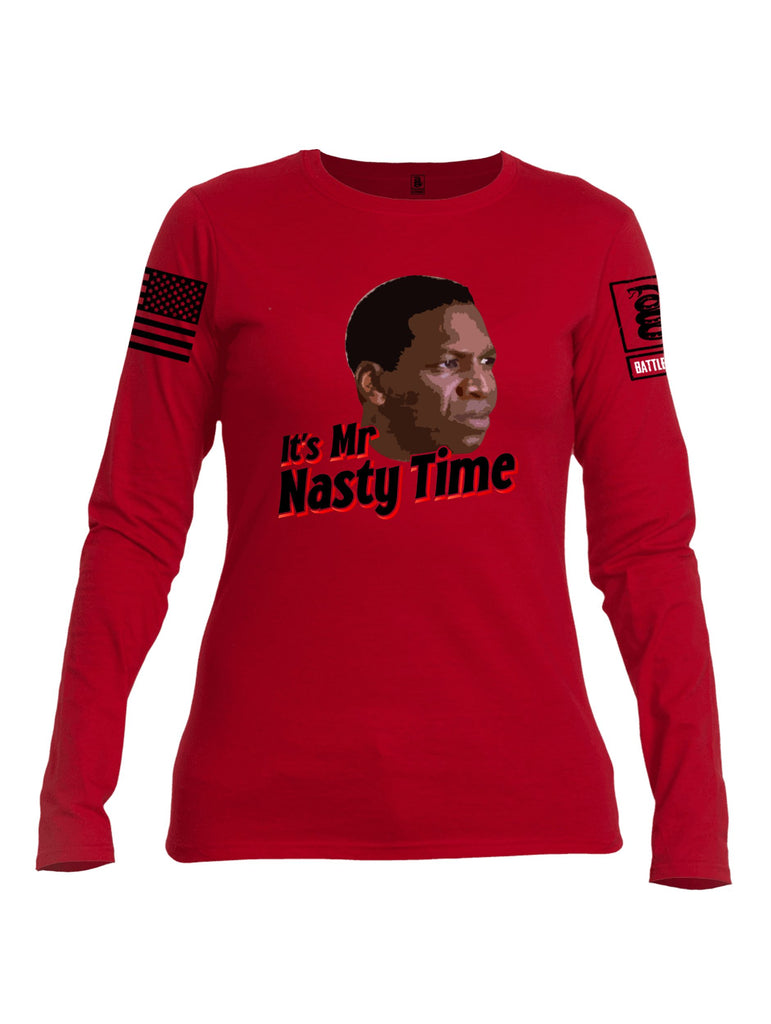 Battleraddle Its Mr Nasty Time Black Sleeves Women Cotton Crew Neck Long Sleeve T Shirt