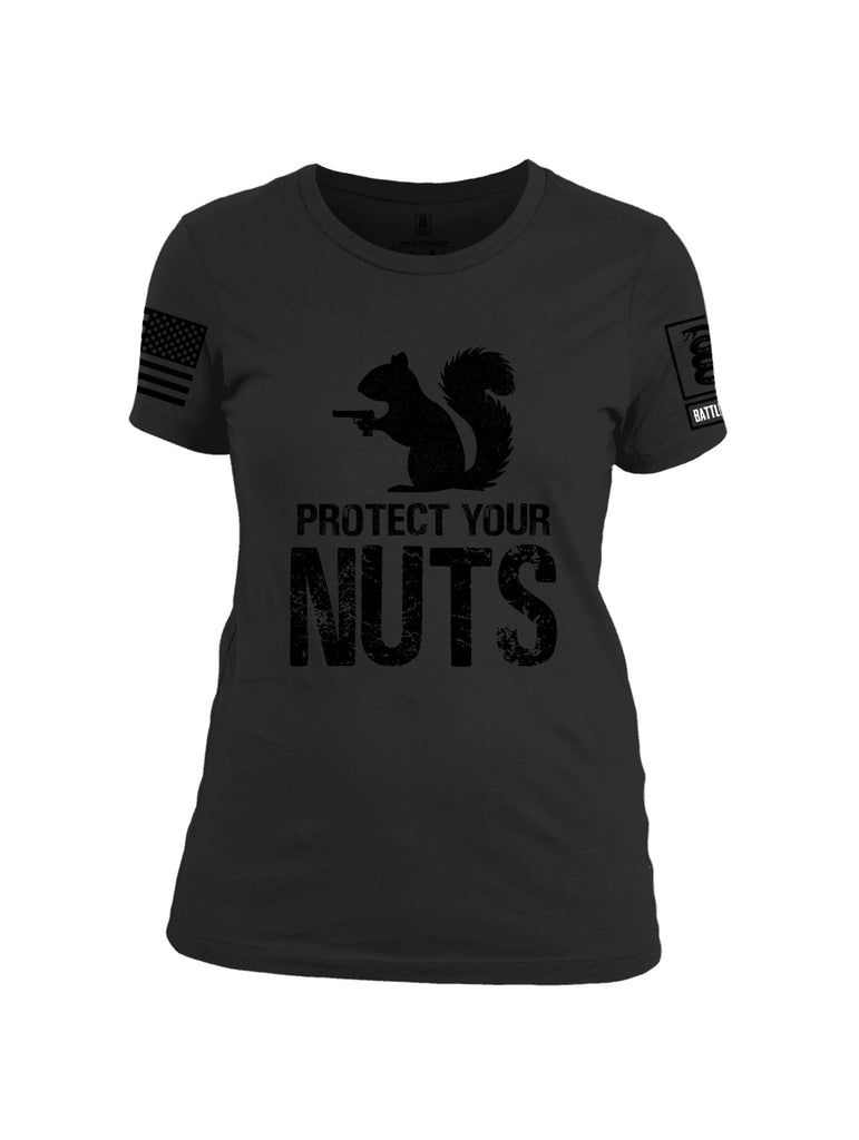 Battleraddle Protect Your Nuts  Black Sleeves Women Cotton Crew Neck T-Shirt