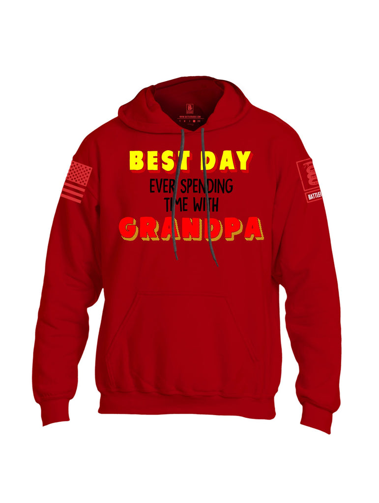 Battleraddle Best Day Ever Spending Time With Grandpa Red Sleeves Uni Cotton Blended Hoodie With Pockets