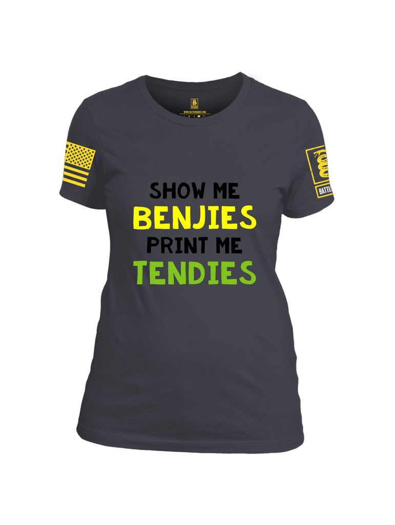 Battleraddle Show Me Benjies  Yellow Sleeves Women Cotton Crew Neck T-Shirt