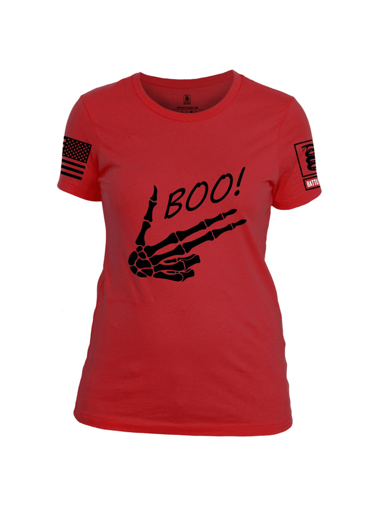 Battleraddle Boo Skeleton  Black Sleeves Women Cotton Crew Neck T-Shirt