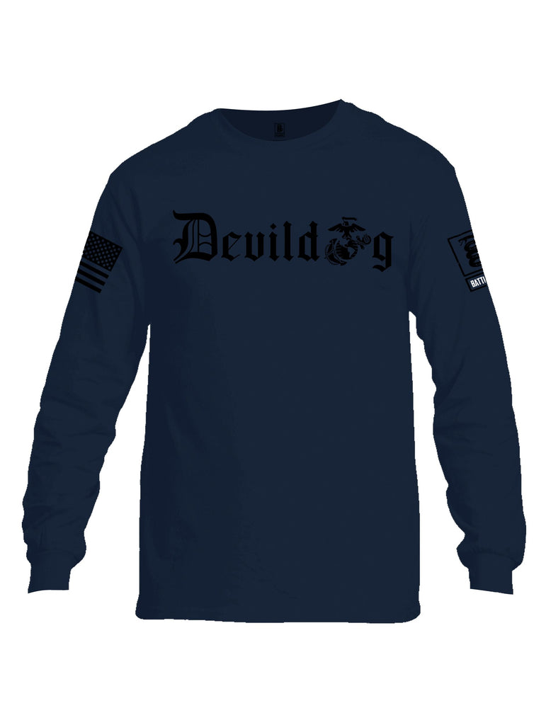 Battleraddle Devildog Marine Black Sleeves Men Cotton Crew Neck Long Sleeve T Shirt