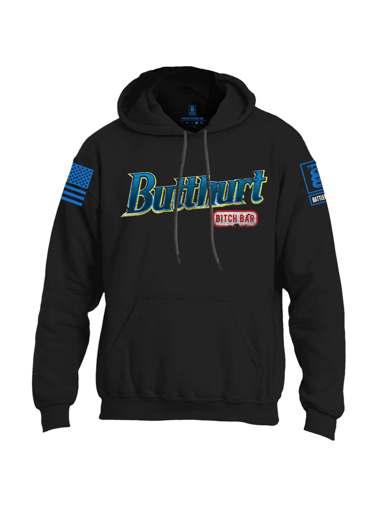 Battleraddle Butthurt Bitch Bar  Mid Blue Sleeves Uni Cotton Blended Hoodie With Pockets